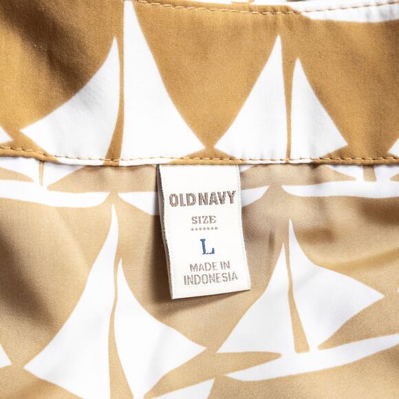 Old Navy Blouse Sailboat Print Tan White Size L Coastal Grandma - Picture 7 of 7